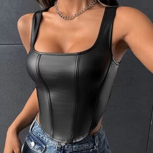 Black Faux Leather Crop Top
